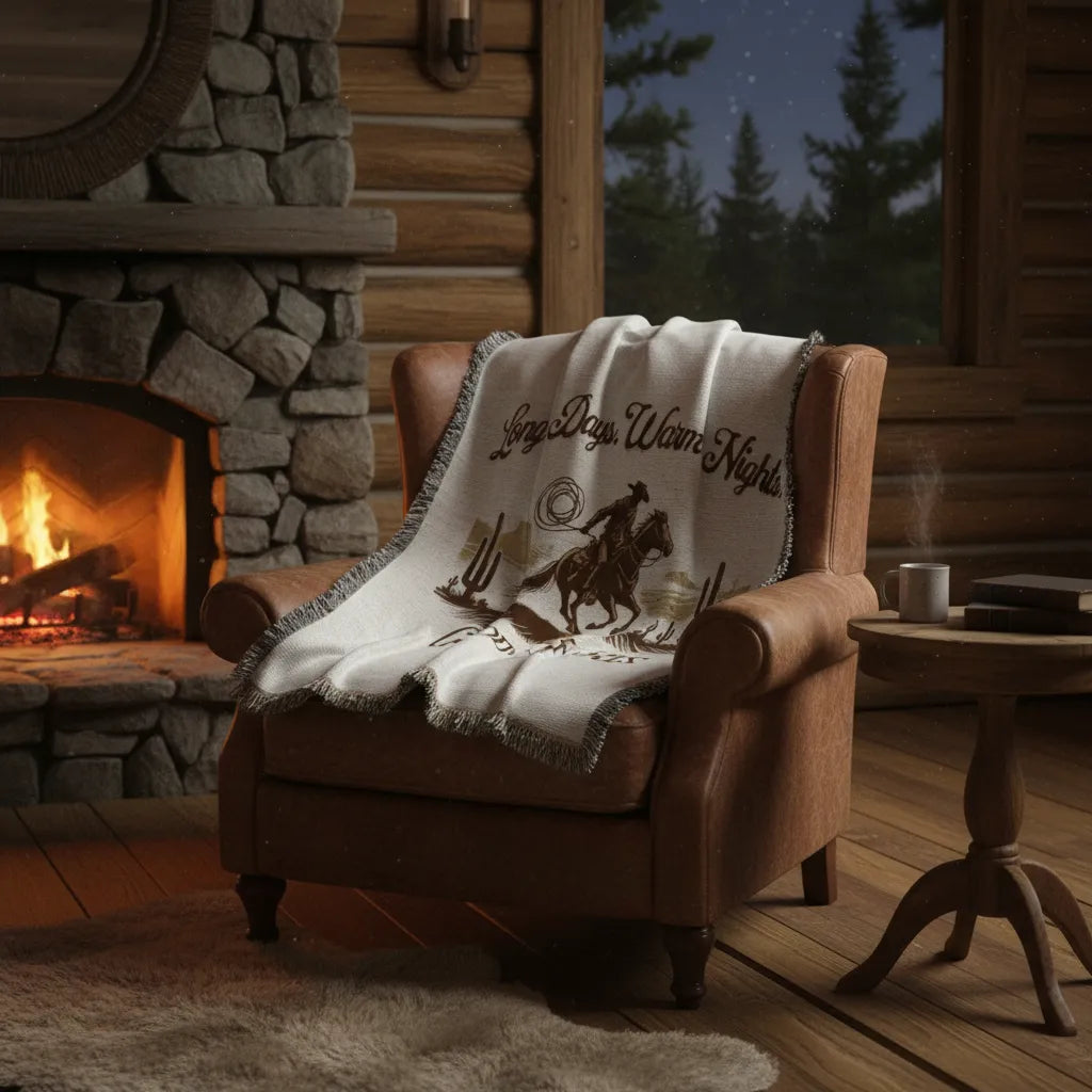 Long Days, Warm Nights, Good Hearts Western Heirloom Woven Throw