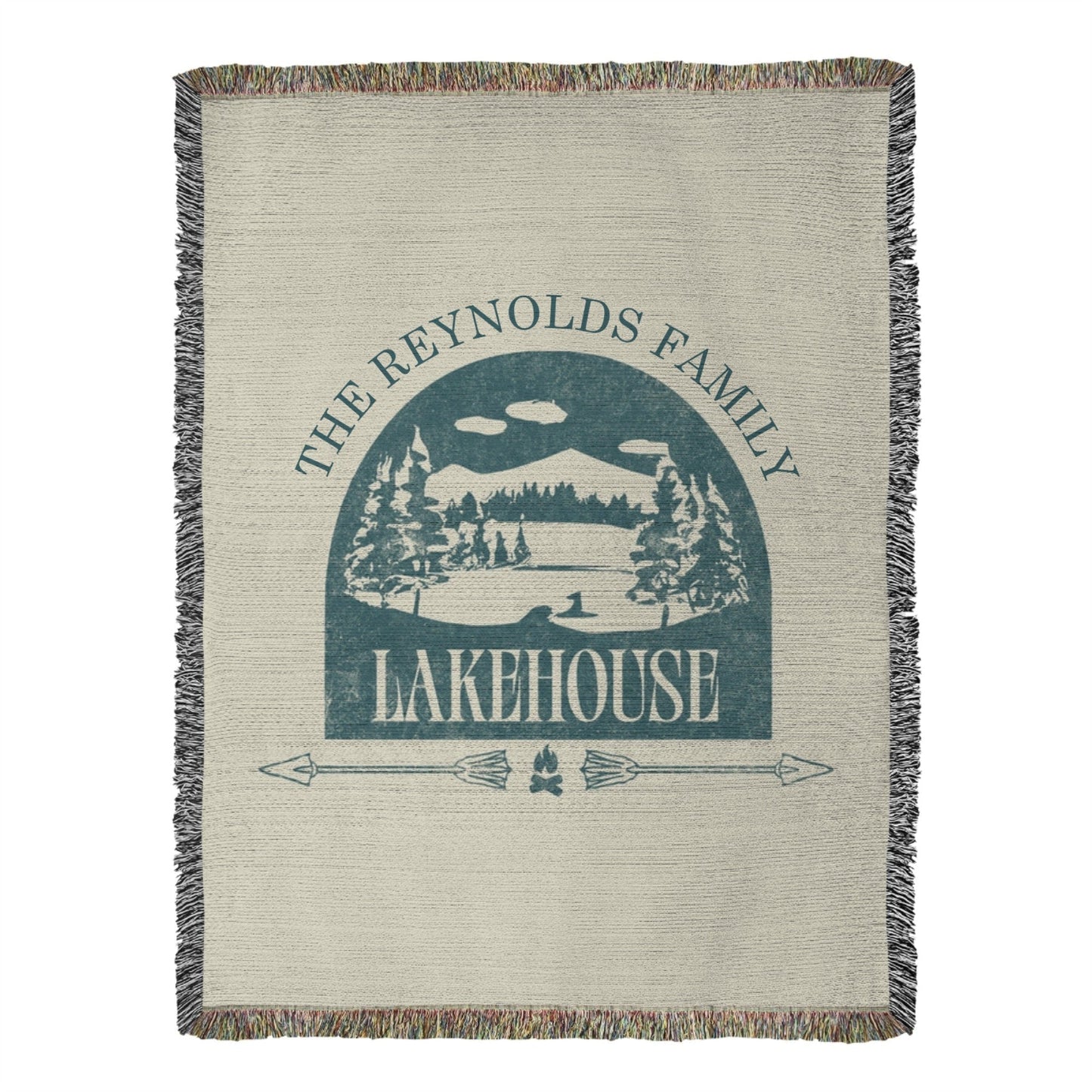 Rustic Family Lakehouse Personalized Woven Blanket