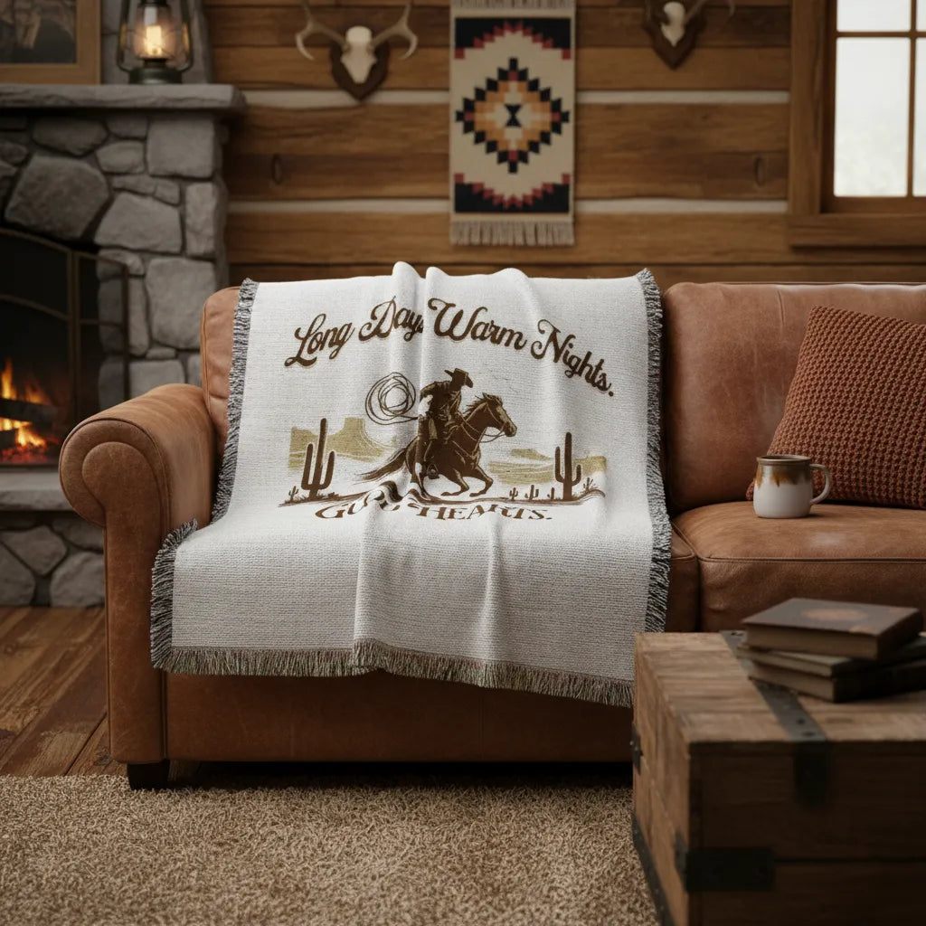 Long Days, Warm Nights, Good Hearts Western Heirloom Woven Throw