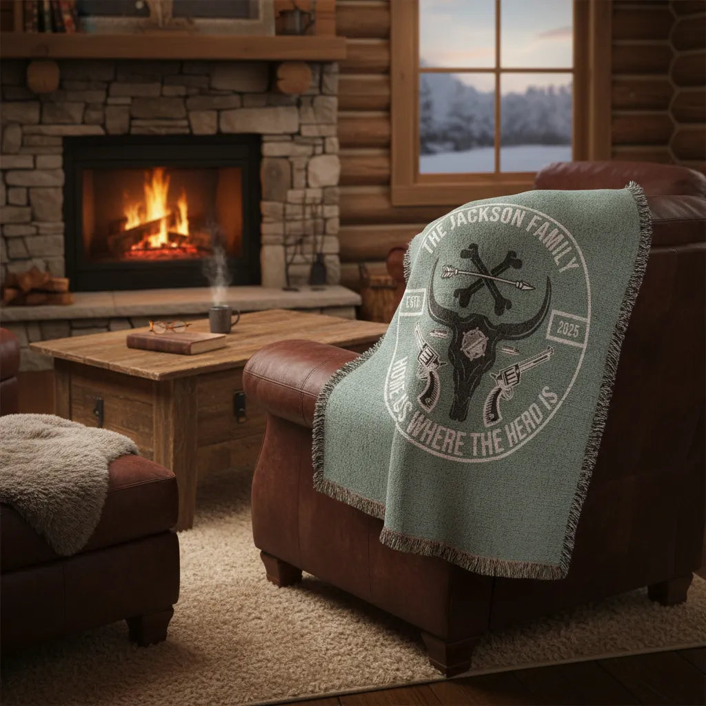 Home Is Where The Herd Is Personalized Western Family Woven Blanket
