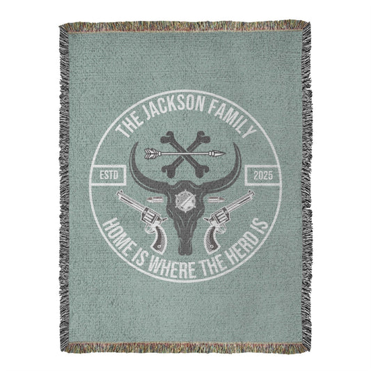 Home Is Where The Herd Is Personalized Western Family Woven Blanket