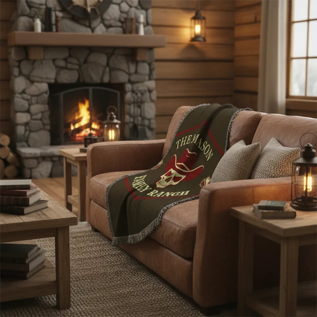 Personalized Western Skull Family Ranch Heirloom Woven Throw