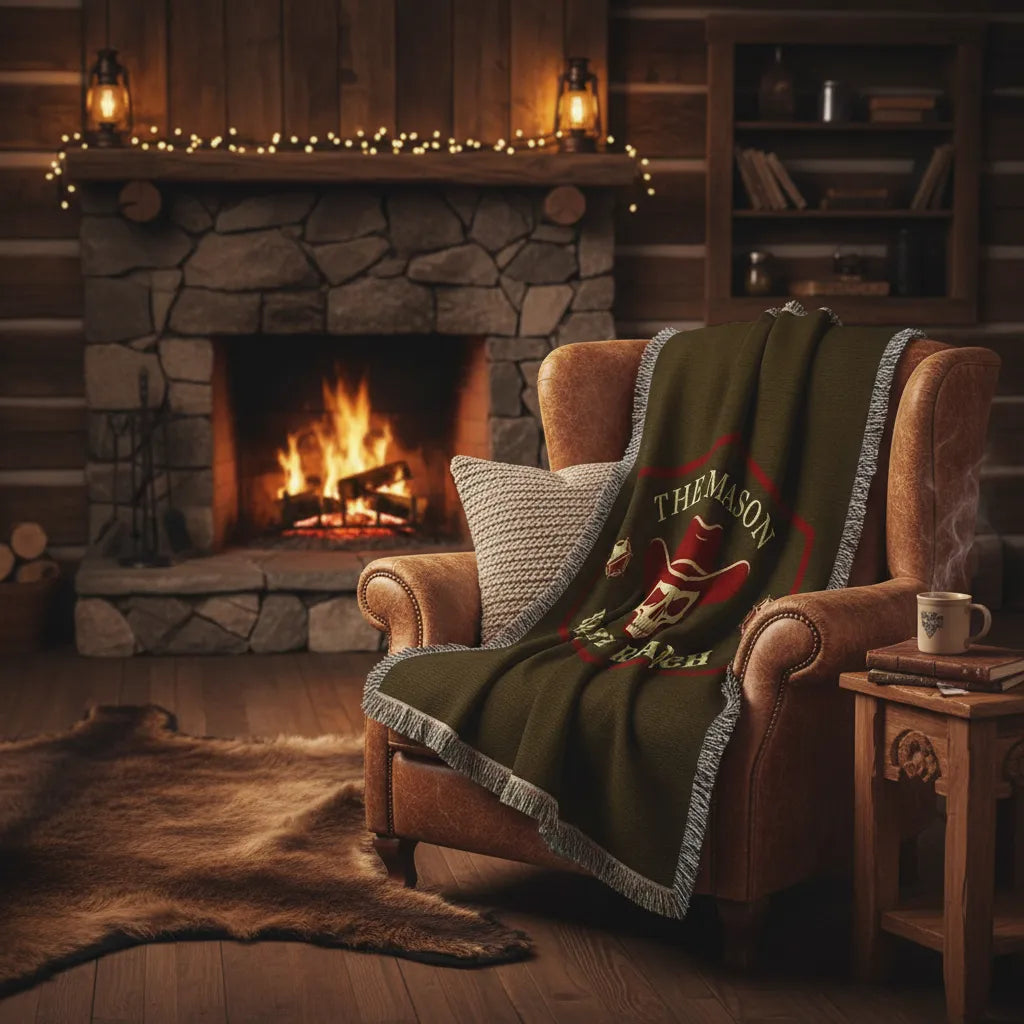 Personalized Western Skull Family Ranch Heirloom Woven Throw